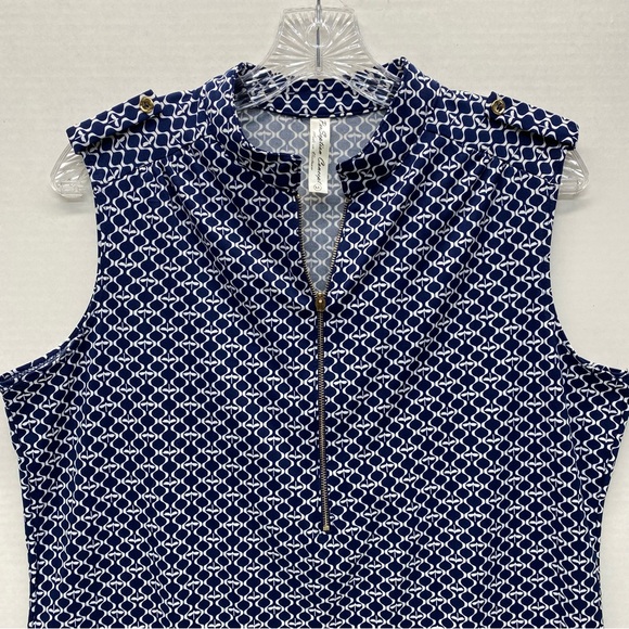 PerSeption Concept Woman's XL Sleeveless Blouse Blue White 1/2 Zip Front Casual - Picture 3 of 8